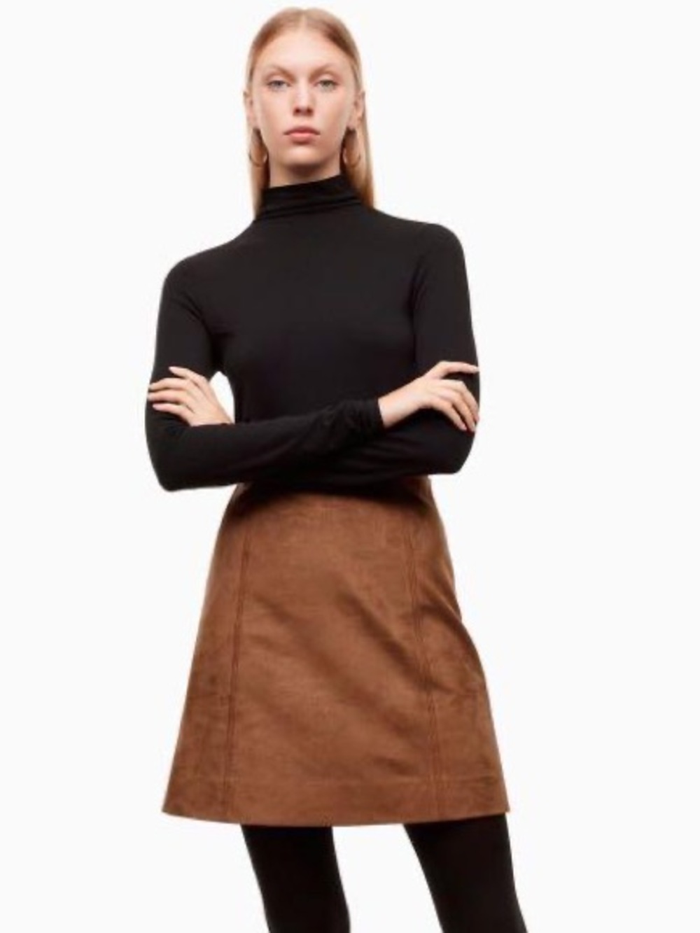Aritzia Babaton Faux Suede Mini Skirt Dark Camel Size 4 - Picture 3 of 12